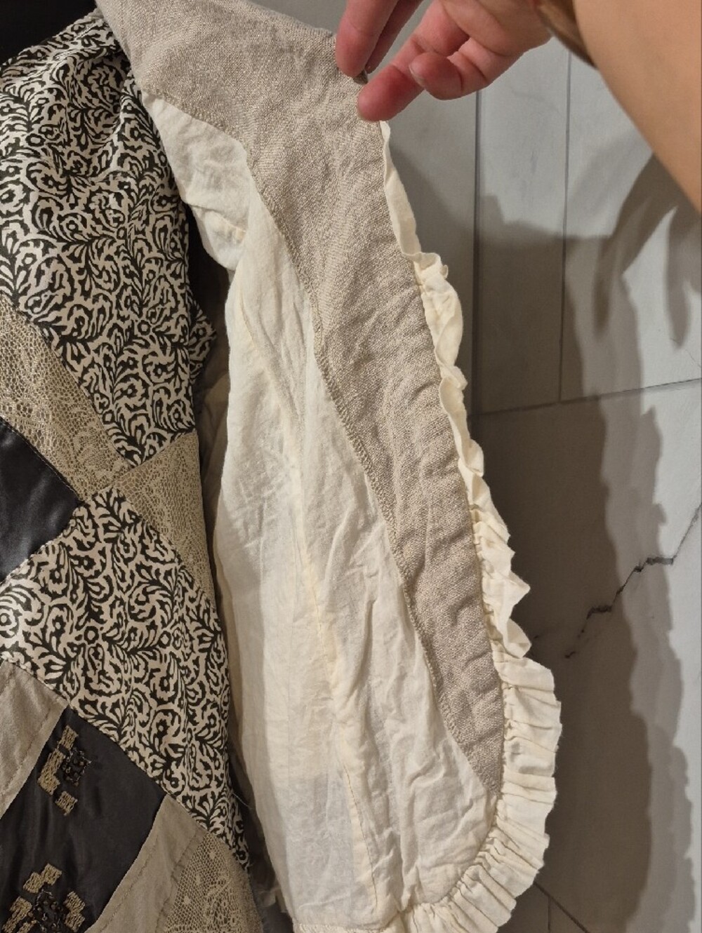 Beige Linen Ruffle-Trim Blazer Jacket - Picture 11 of 11